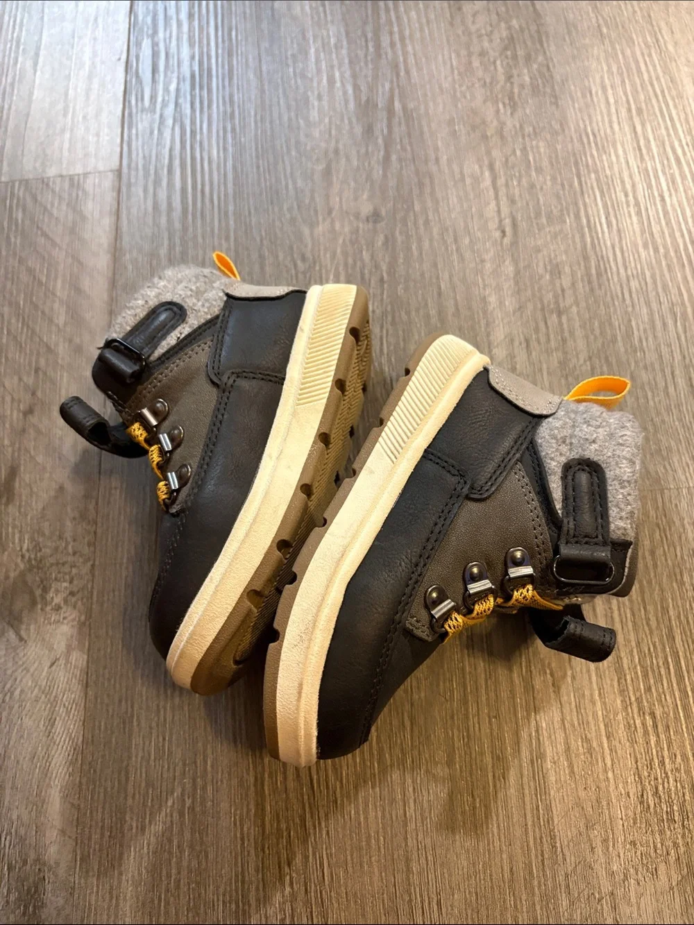 Cat & Jack Black and Gray Kids Ankle Boots with Yellow Accents